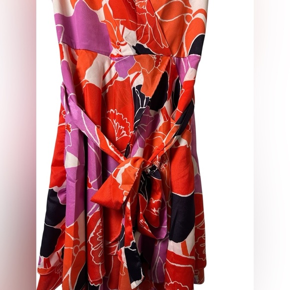 Banana Republic Floral Sleeveless Wrap Dress Red Purple Print Belted Petite 2P - Picture 5 of 6